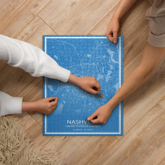 Nashville Blue and White Map Jigsaw Puzzle