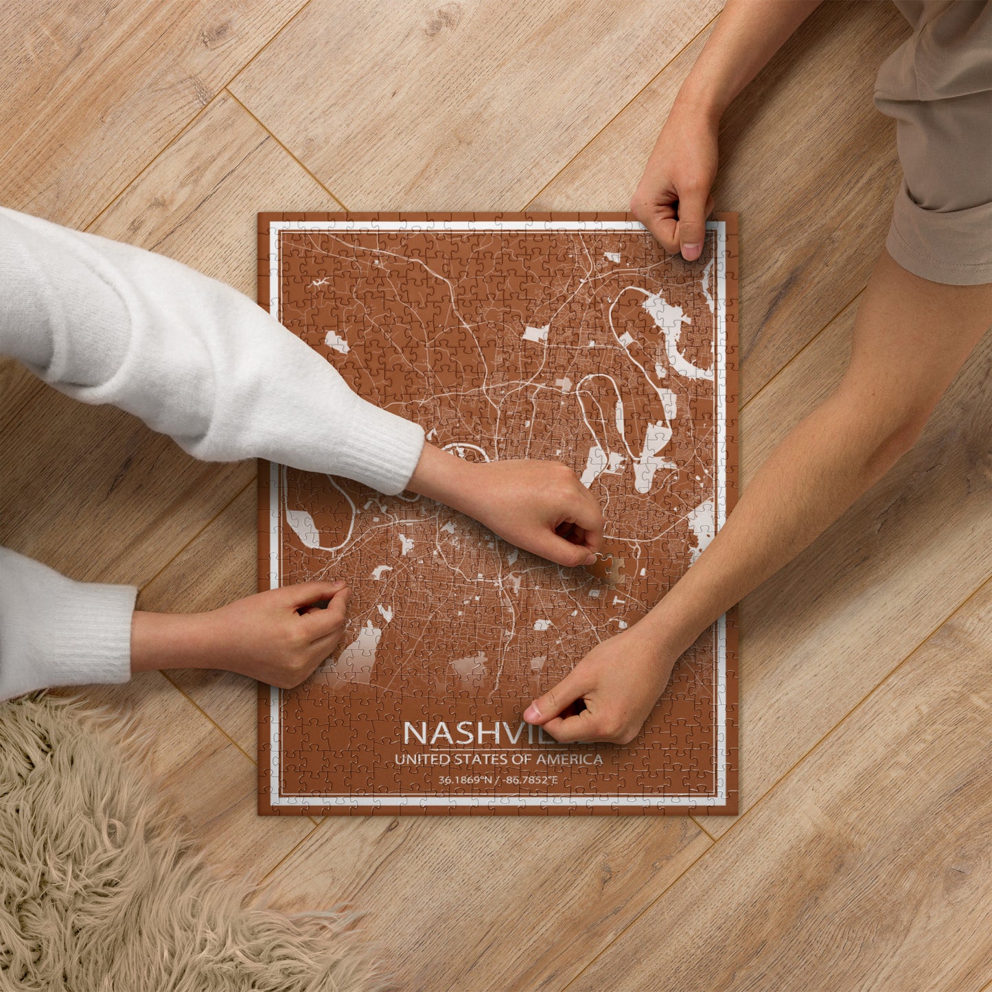 Nashville Brown and White Map Jigsaw Puzzle