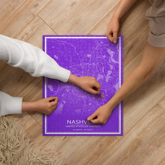 Nashville Purple and White Map Jigsaw Puzzle