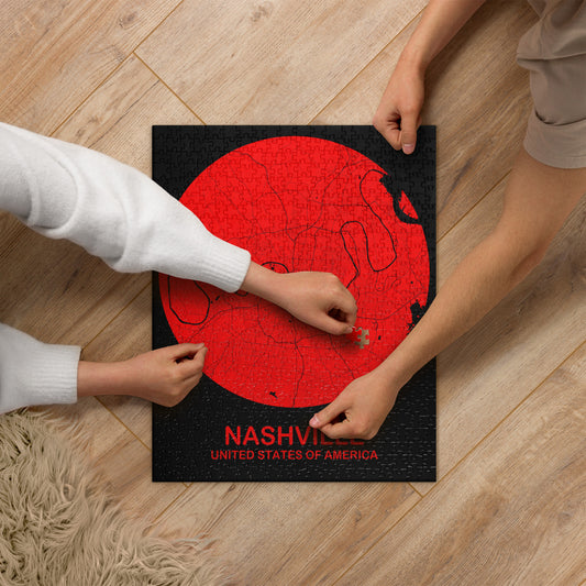 Nashville Circular Red Map Jigsaw Puzzle