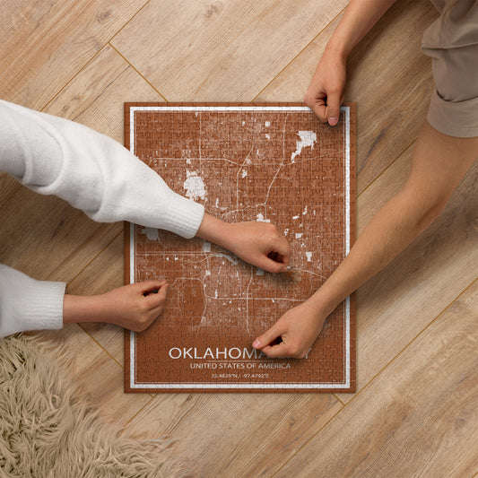 Oklahoma City Brown and White Map Jigsaw Puzzle