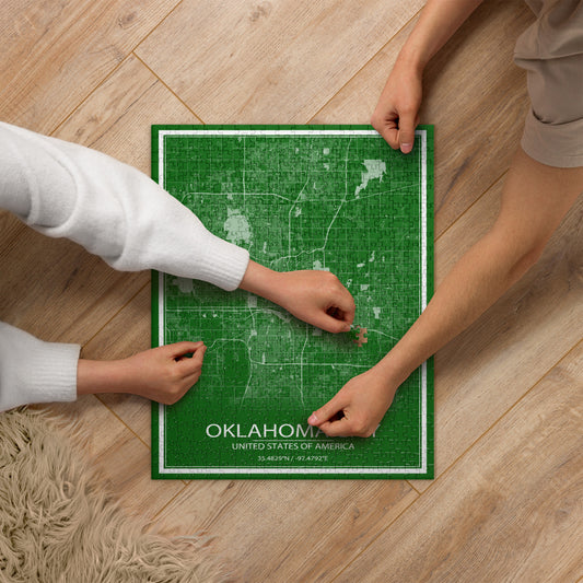 Oklahoma City Green and White Map Jigsaw Puzzle