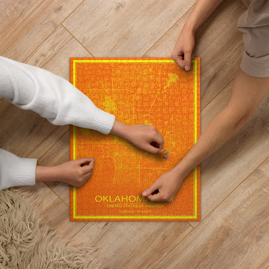 Oklahoma City Orange and Yellow Map Jigsaw Puzzle