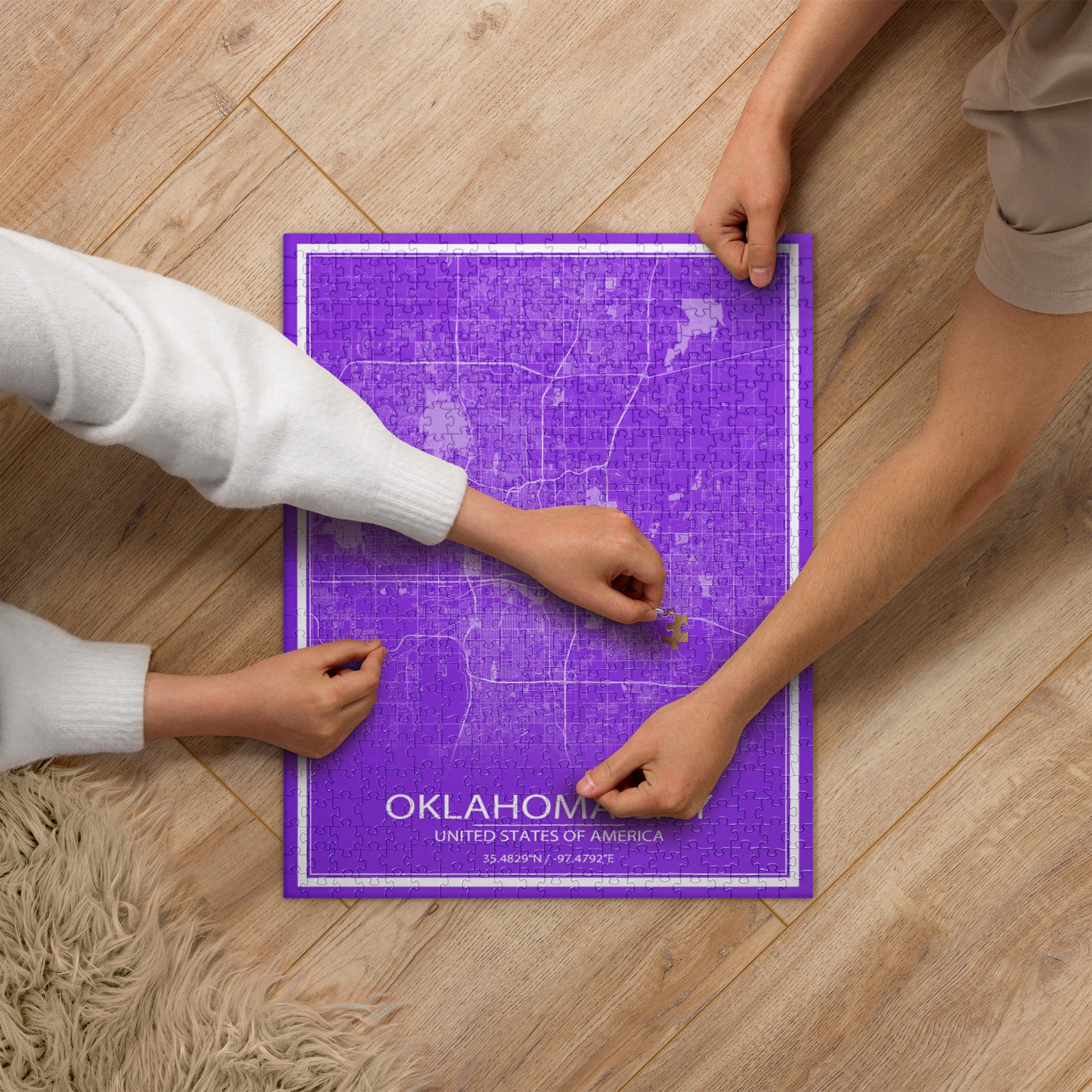 Oklahoma City Purple and White Map Jigsaw Puzzle