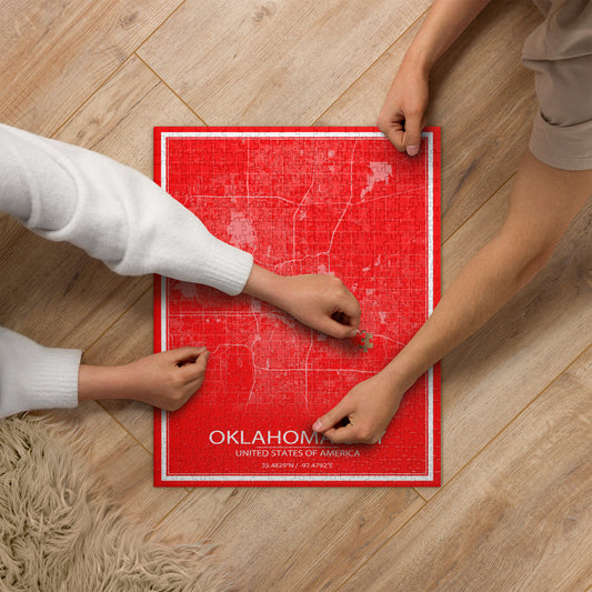 Oklahoma City Red and White Map Jigsaw Puzzle