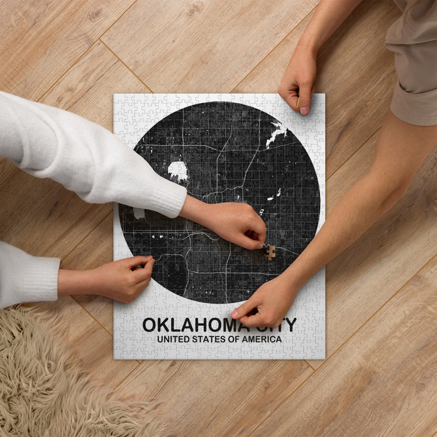 Oklahoma City Circular Black Map Jigsaw Puzzle