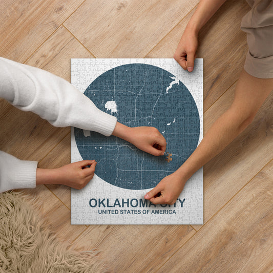 Oklahoma City Circular Blue Map Jigsaw Puzzle