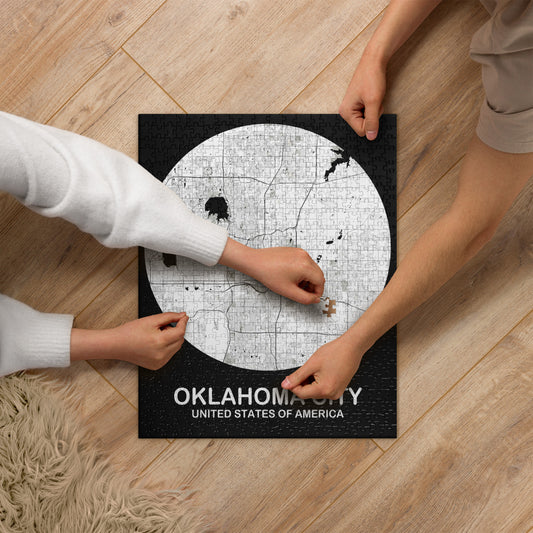 Oklahoma City Circular White Map Jigsaw Puzzle