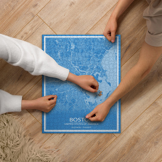 Boston Blue and White Map Jigsaw Puzzle