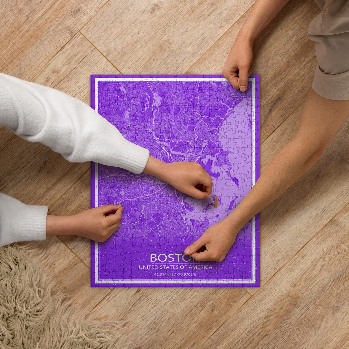 Boston Purple and White Map Jigsaw Puzzle