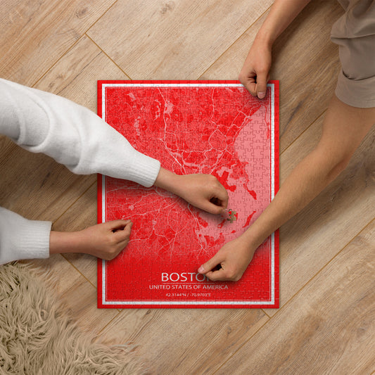 Boston Red and White Map Jigsaw Puzzle