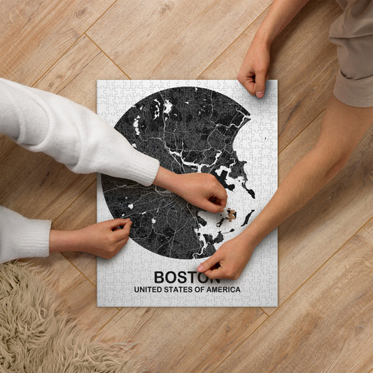 Boston Circular Black Map Jigsaw Puzzle