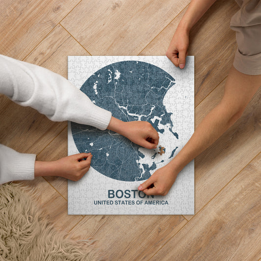 Boston Circular Blue Map Jigsaw Puzzle