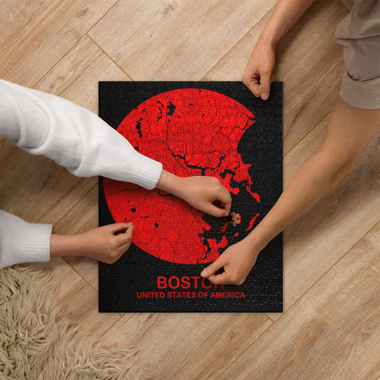 Boston Circular Red Map Jigsaw Puzzle