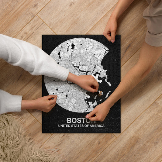 Boston Circular White Map Jigsaw Puzzle