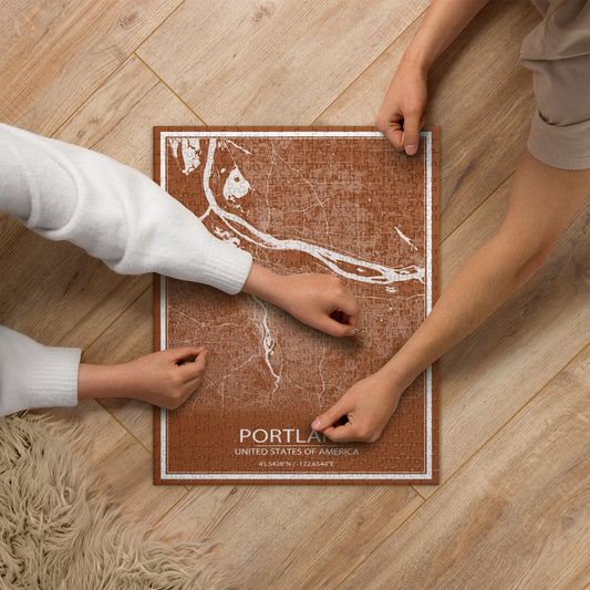 Portland Brown and White Map Jigsaw Puzzle