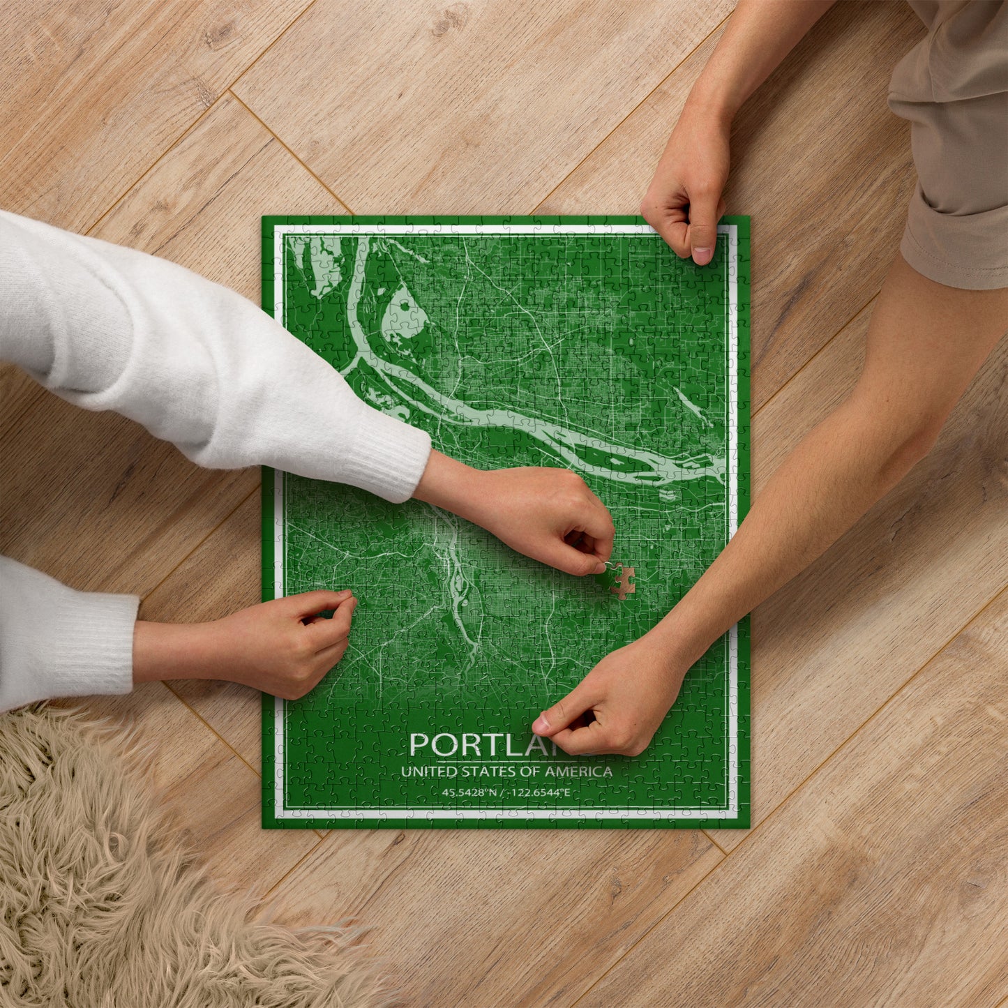 Portland Green and White Map Jigsaw Puzzle