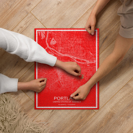 Portland Red and White Map Jigsaw Puzzle