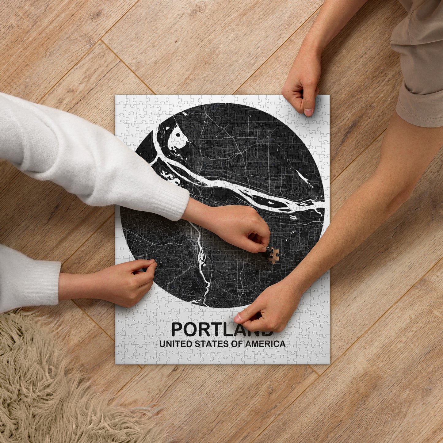 Portland Circular Black Map Jigsaw Puzzle