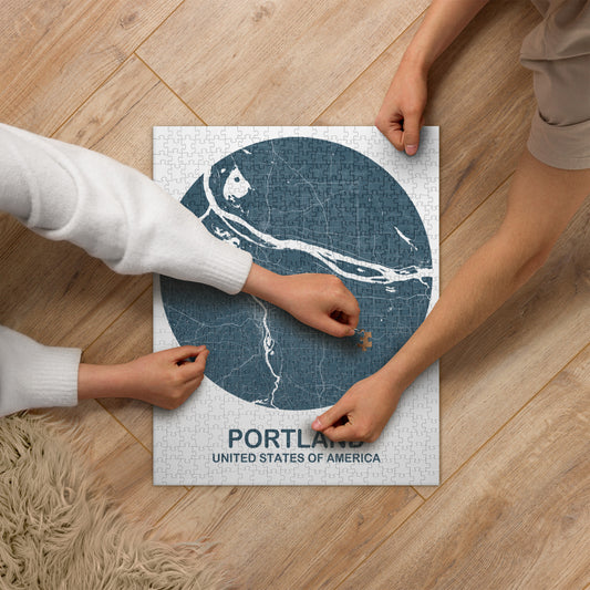 Portland Circular Blue Map Jigsaw Puzzle