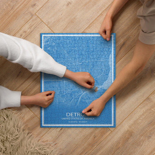 Detroit Blue and White Map Jigsaw Puzzle