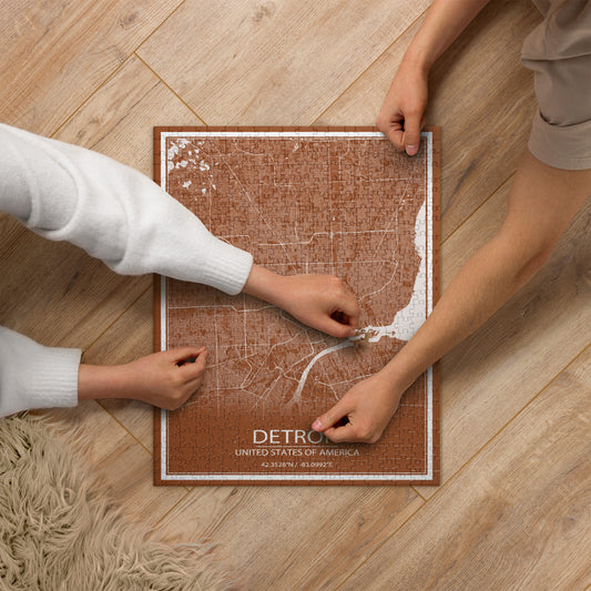 Detroit Brown and White Map Jigsaw Puzzle