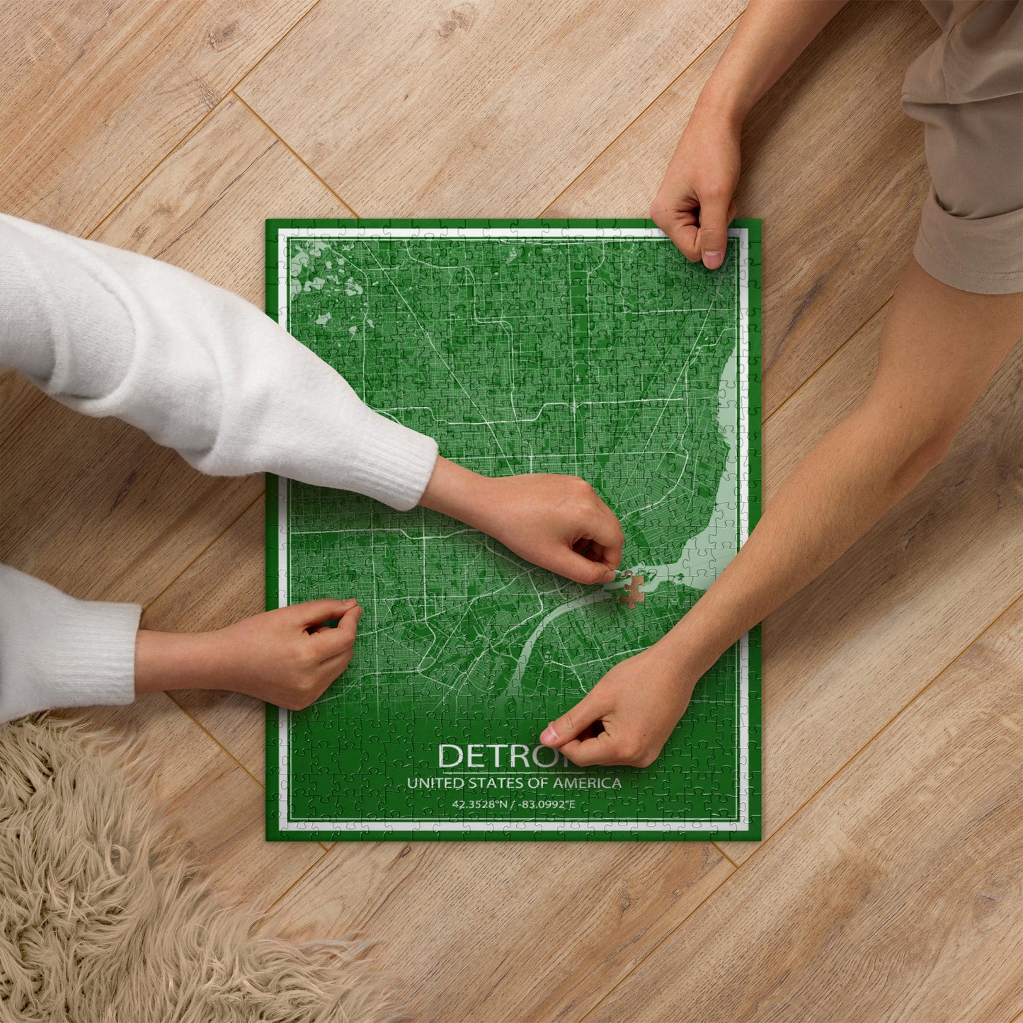 Detroit Green and White Map Jigsaw Puzzle