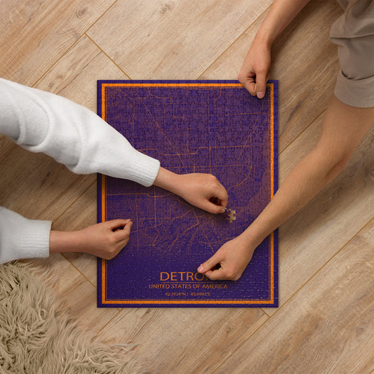 Detroit Purple and Orange Map Jigsaw Puzzle