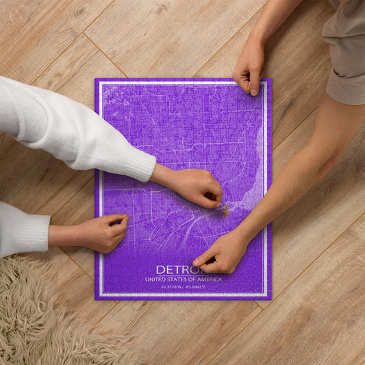 Detroit Purple and White Map Jigsaw Puzzle