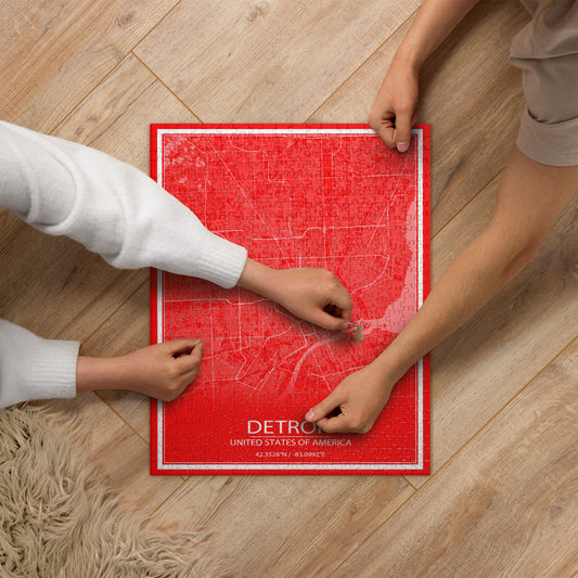 Detroit Red and White Map Jigsaw Puzzle