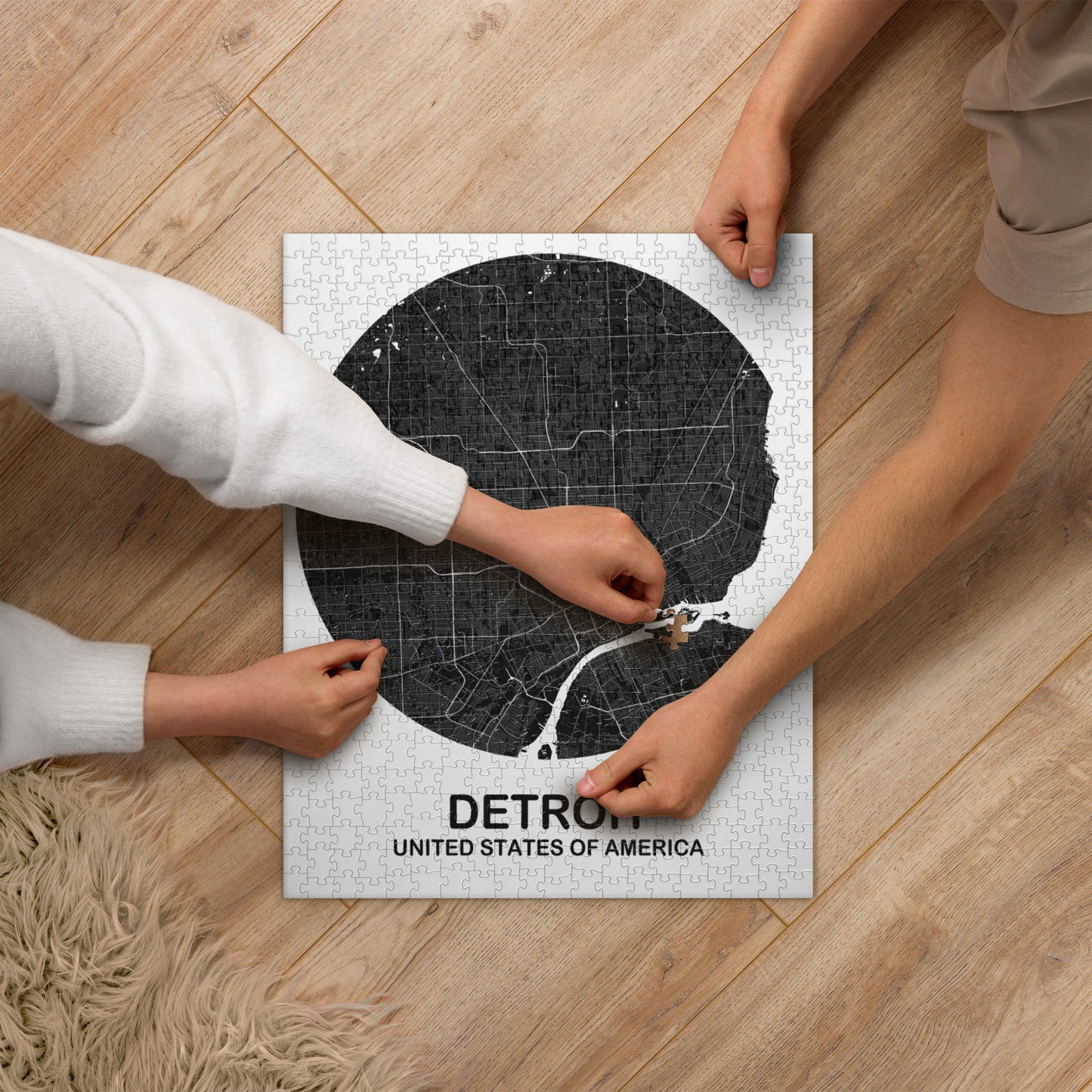 Detroit Circular Black Map Jigsaw Puzzle