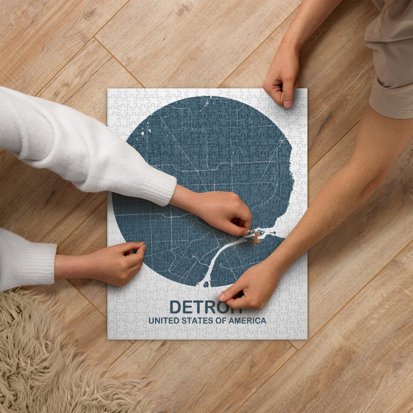 Detroit Circular Blue Map Jigsaw Puzzle