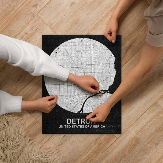 Detroit Circular White Map Jigsaw Puzzle