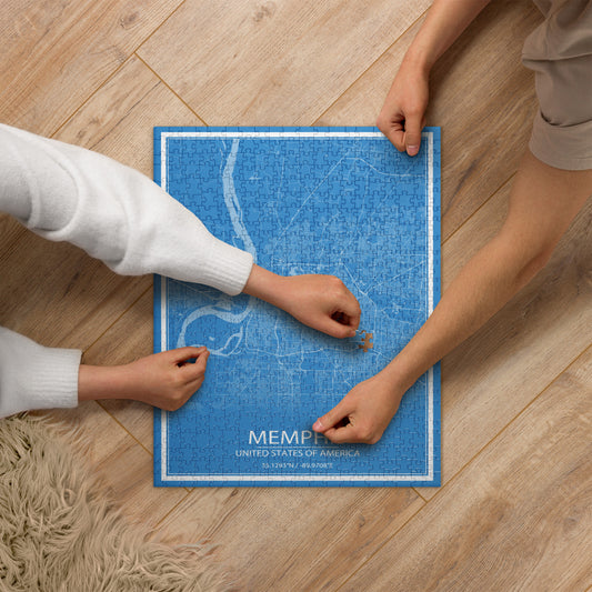 Memphis Blue and White Map Jigsaw Puzzle