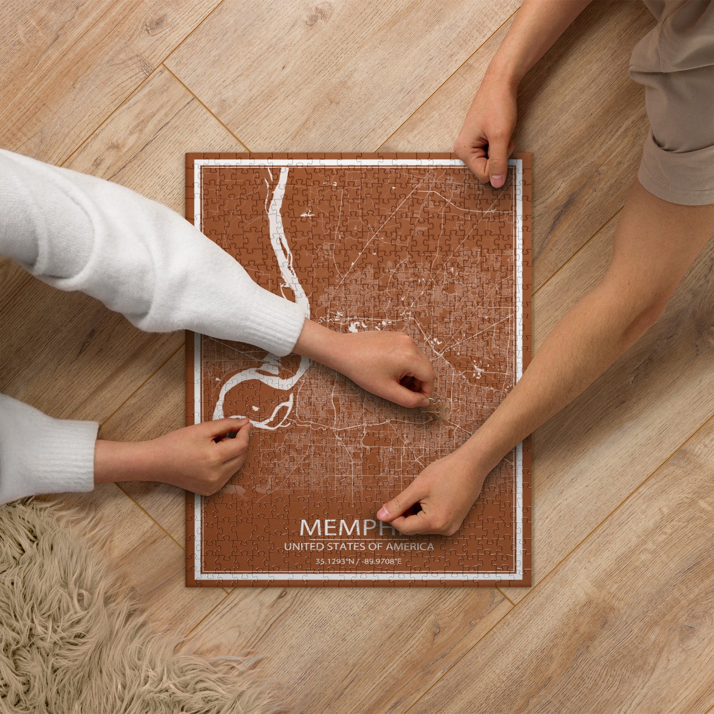 Memphis Brown and White Map Jigsaw Puzzle