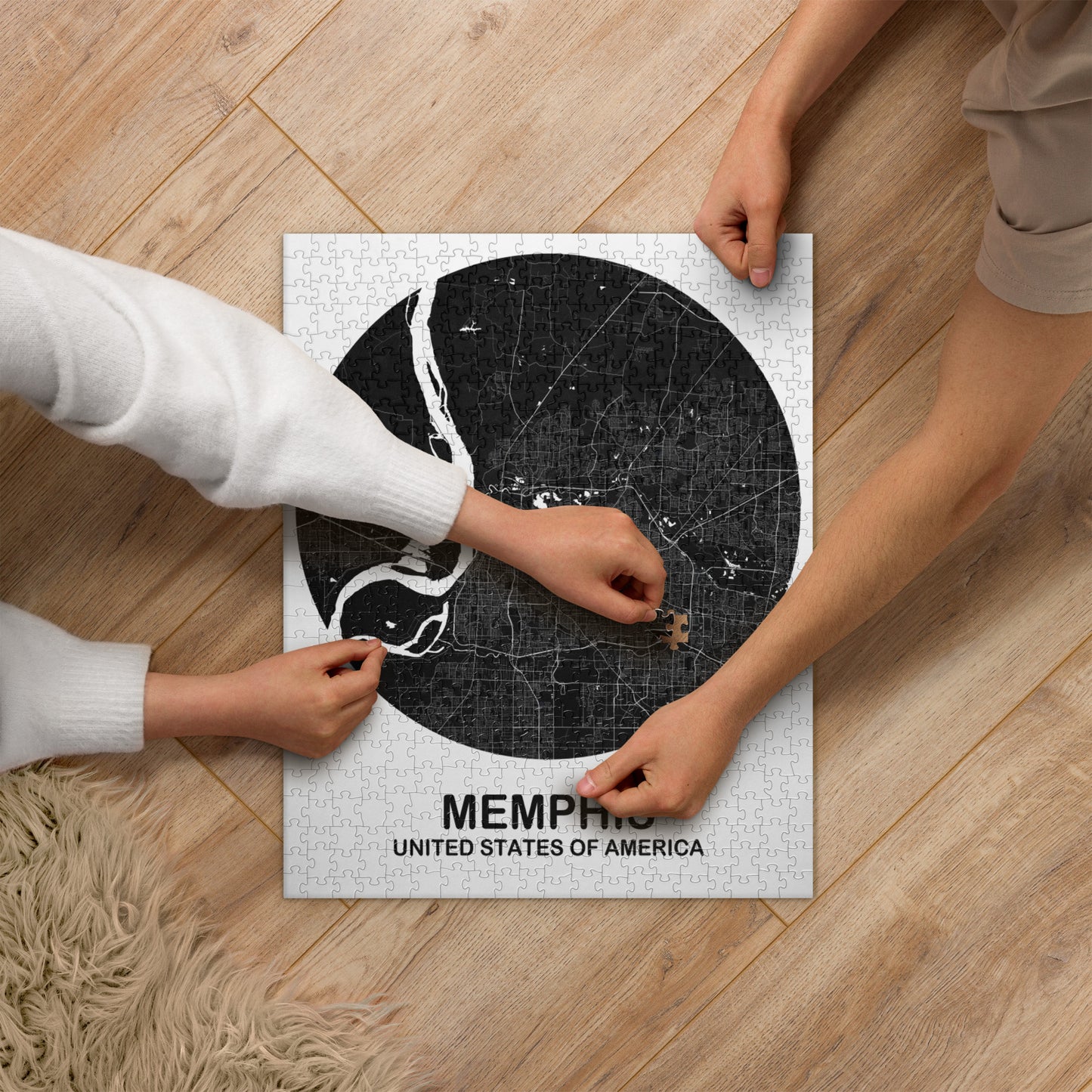 Memphis Circular Black Map Jigsaw Puzzle