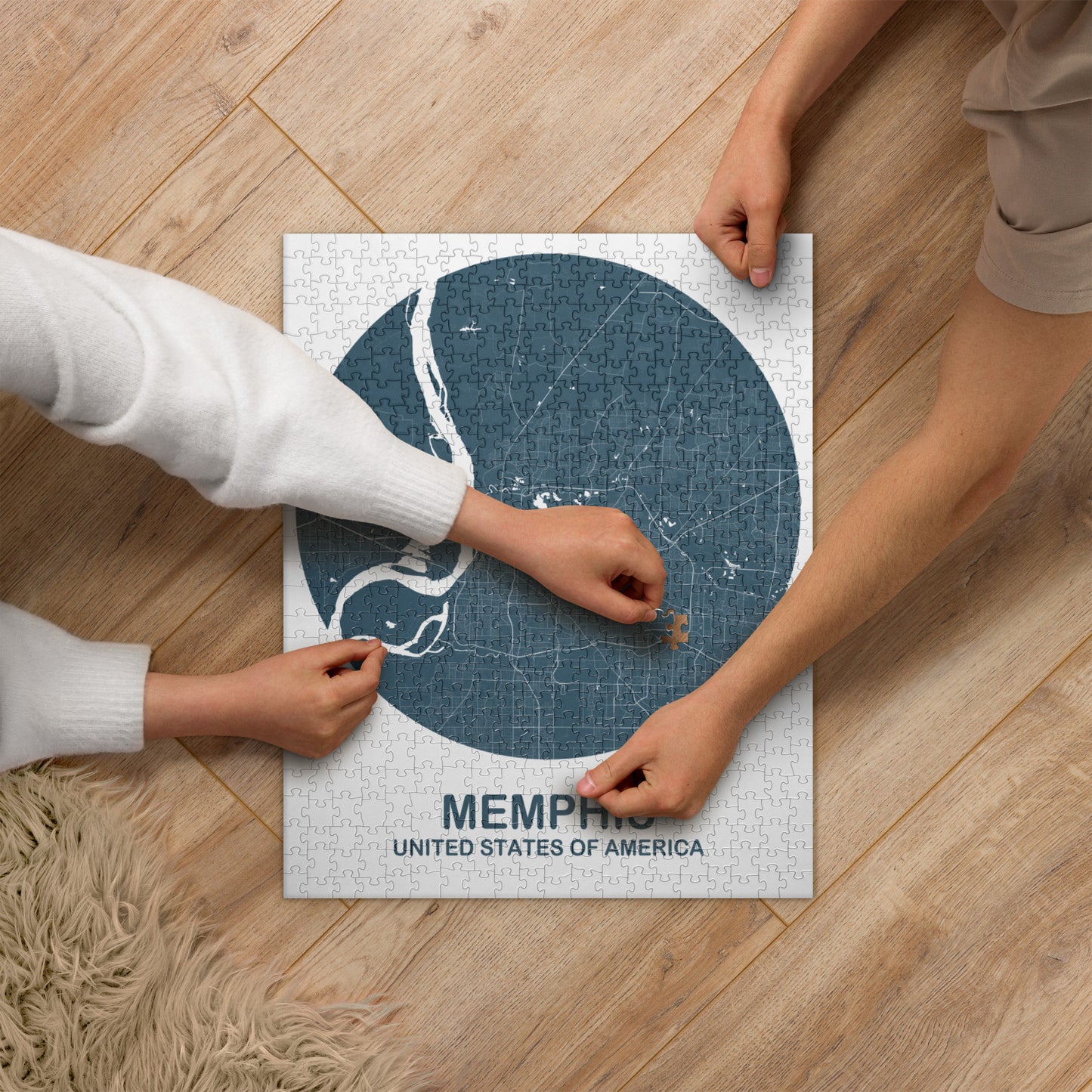 Memphis Circular Blue Map Jigsaw Puzzle