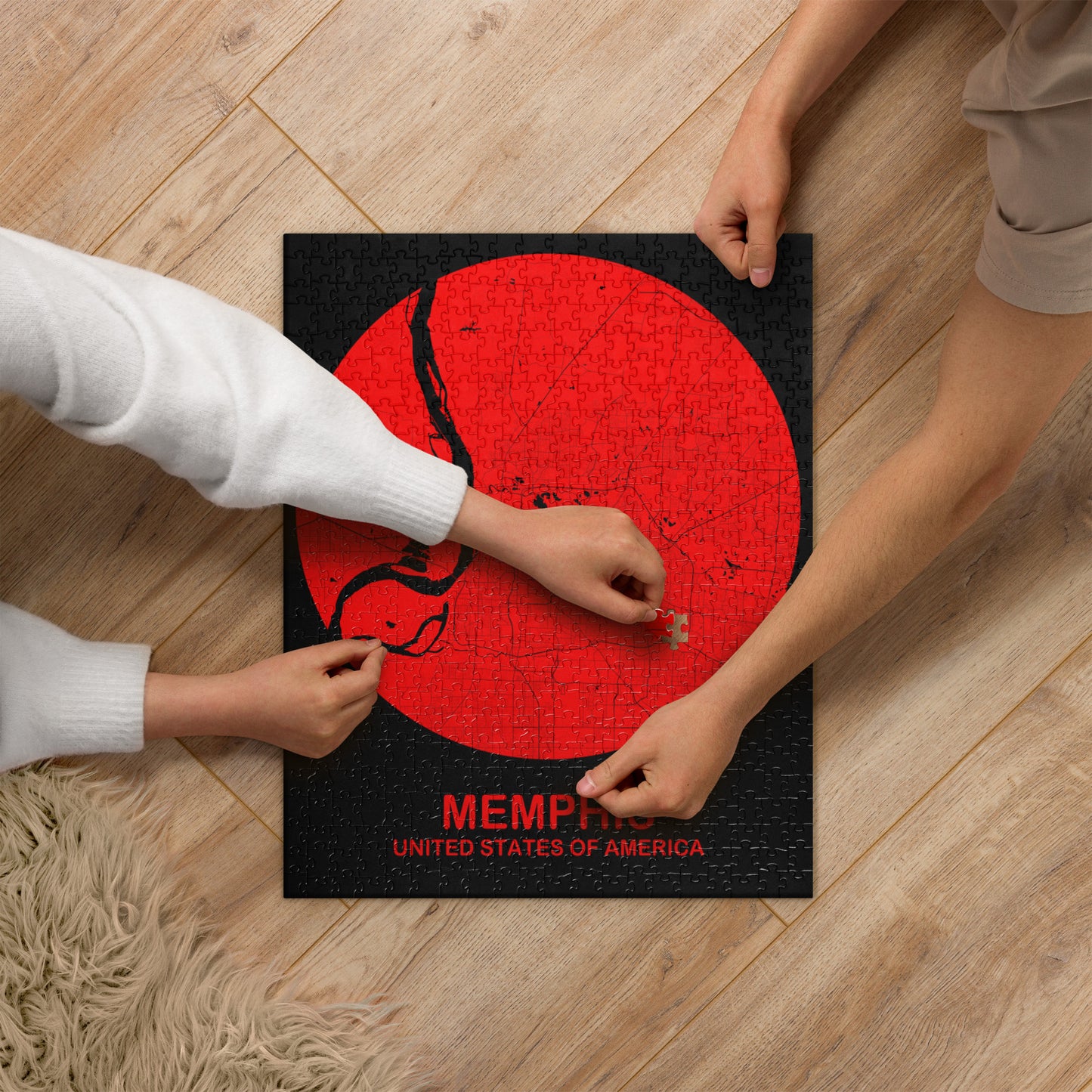 Memphis Circular Red Map Jigsaw Puzzle