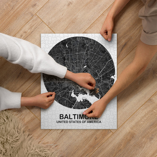 Baltimore Circular Black Map Jigsaw Puzzle