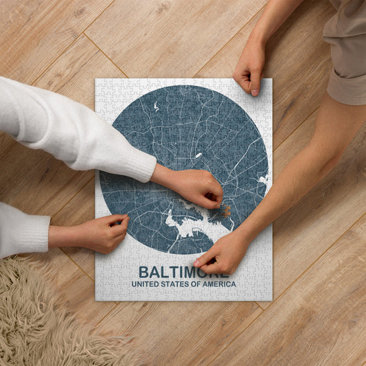 Baltimore Circular Blue Map Jigsaw Puzzle