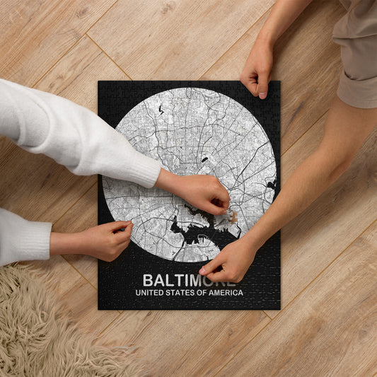 Baltimore Circular White Map Jigsaw Puzzle