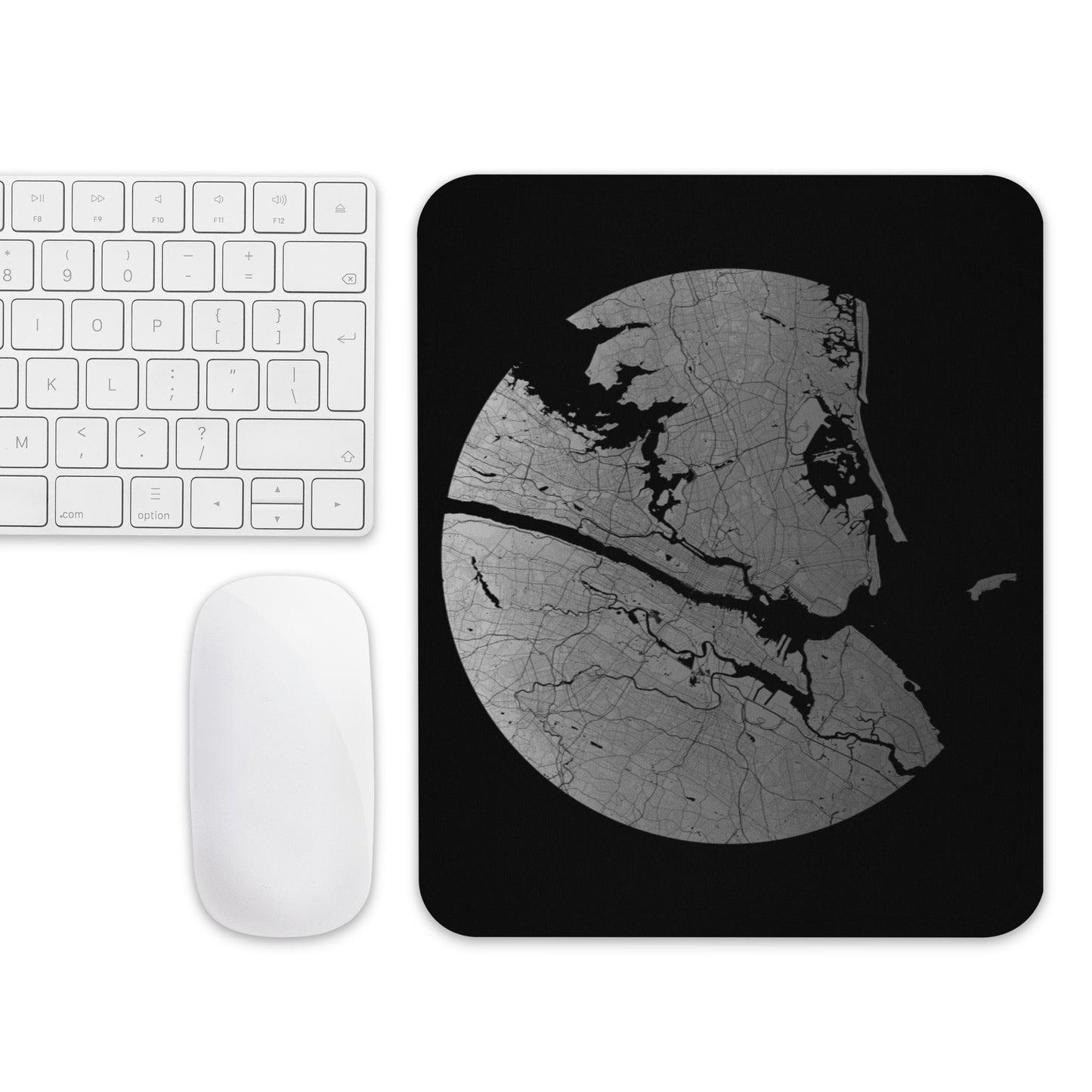 New York Silver on Black Map Mouse Pad