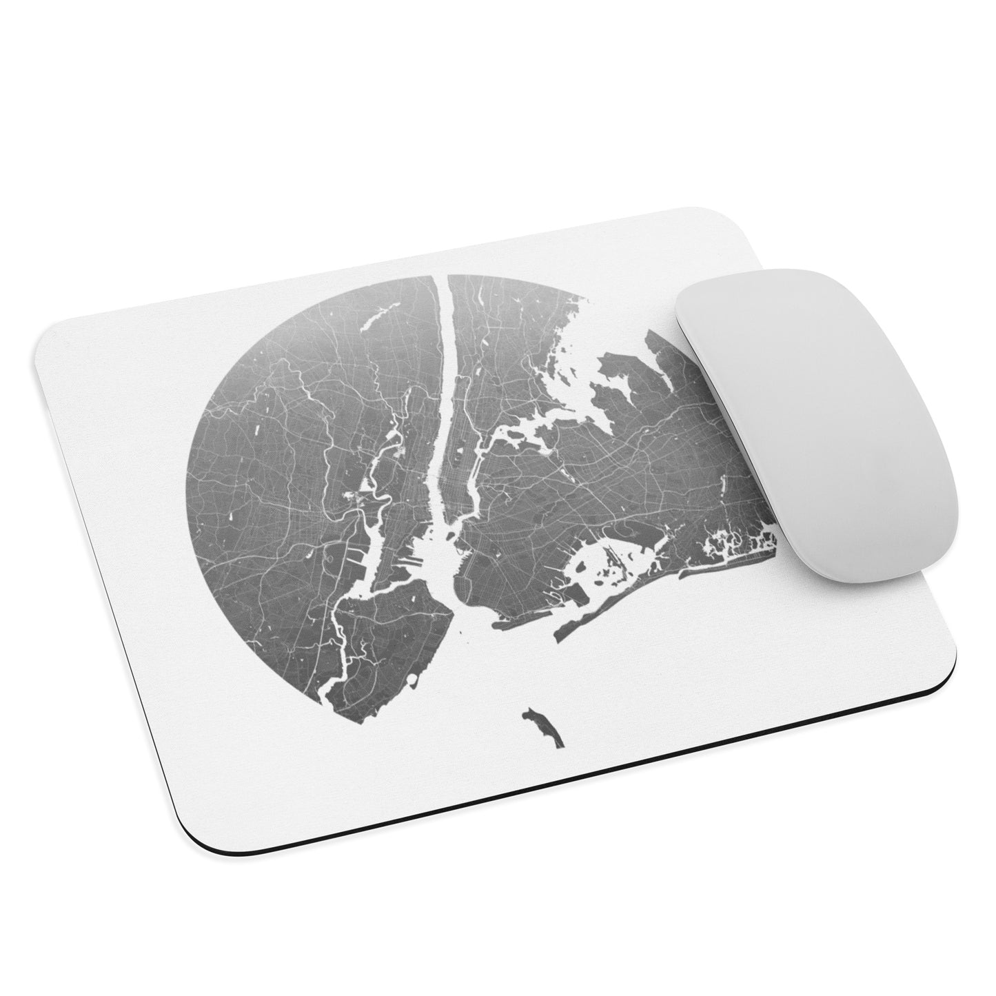 New York Silver on White Map Mouse Pad