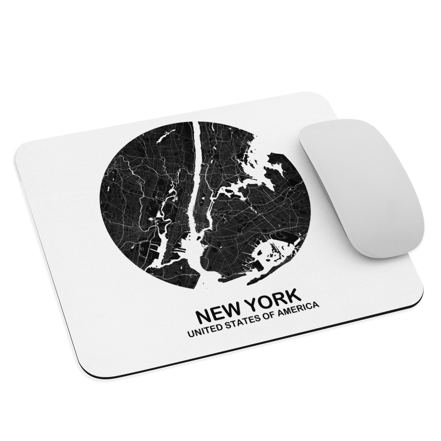 New York Circular Black Map Mouse Pad