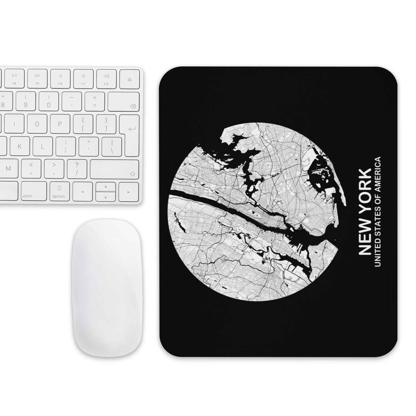 New York Circular White Map Mouse Pad