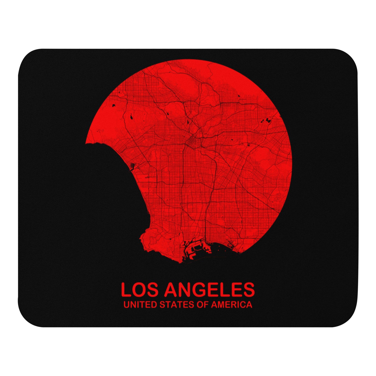 Los Angeles Circular Red Map Mouse Pad