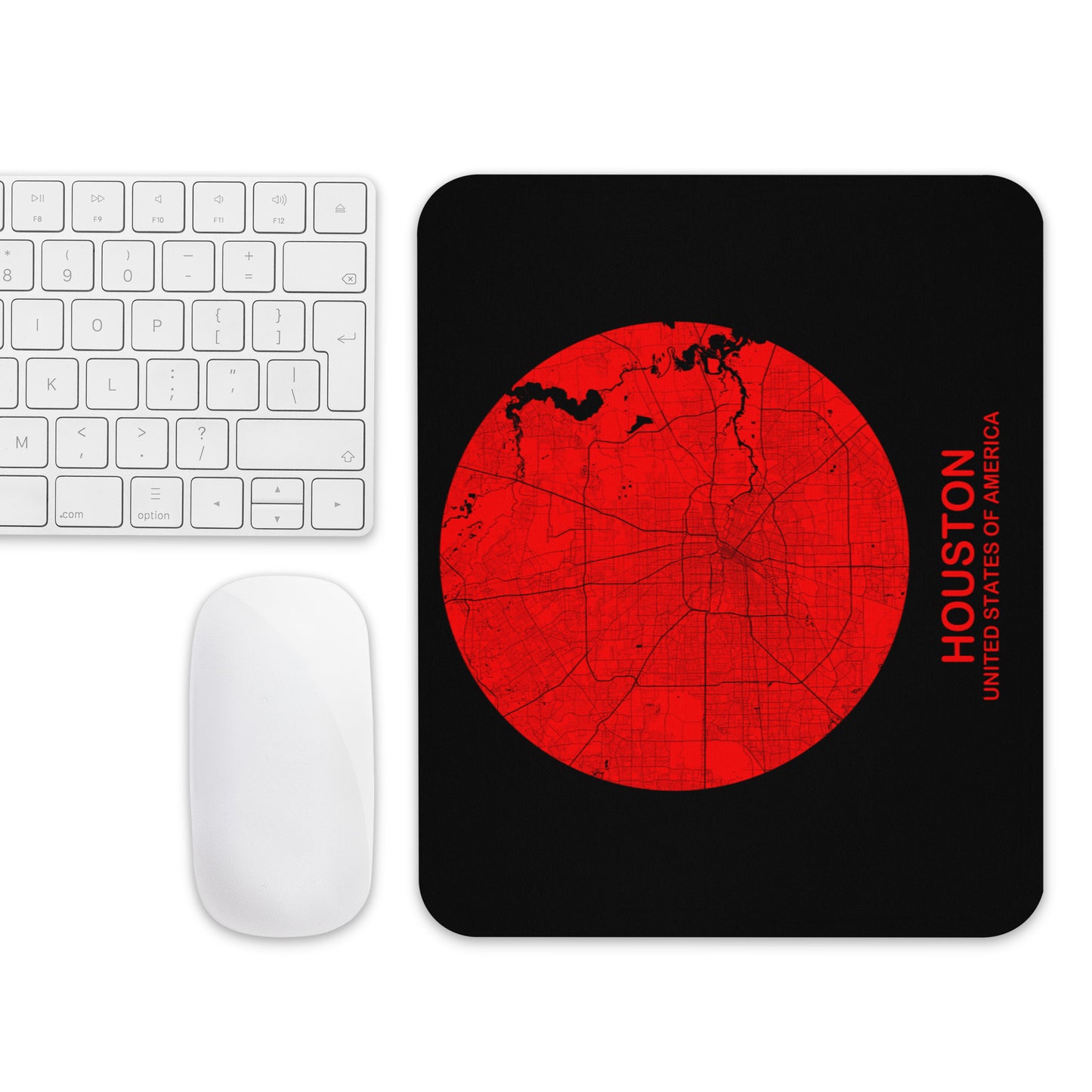 Houston Circular Red Map Mouse Pad