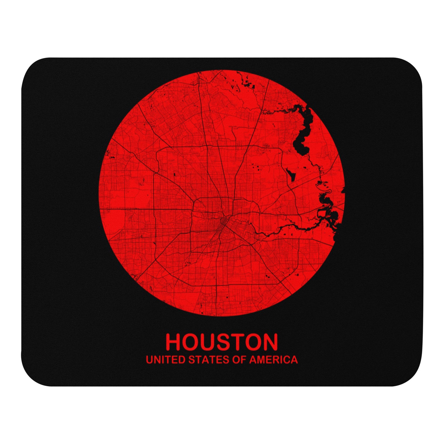 Houston Circular Red Map Mouse Pad