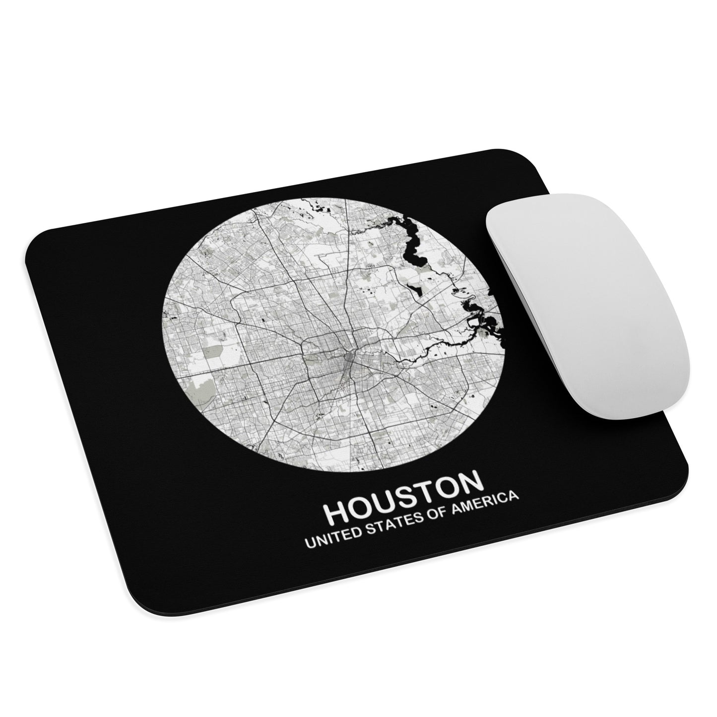 Houston Circular White Map Mouse Pad