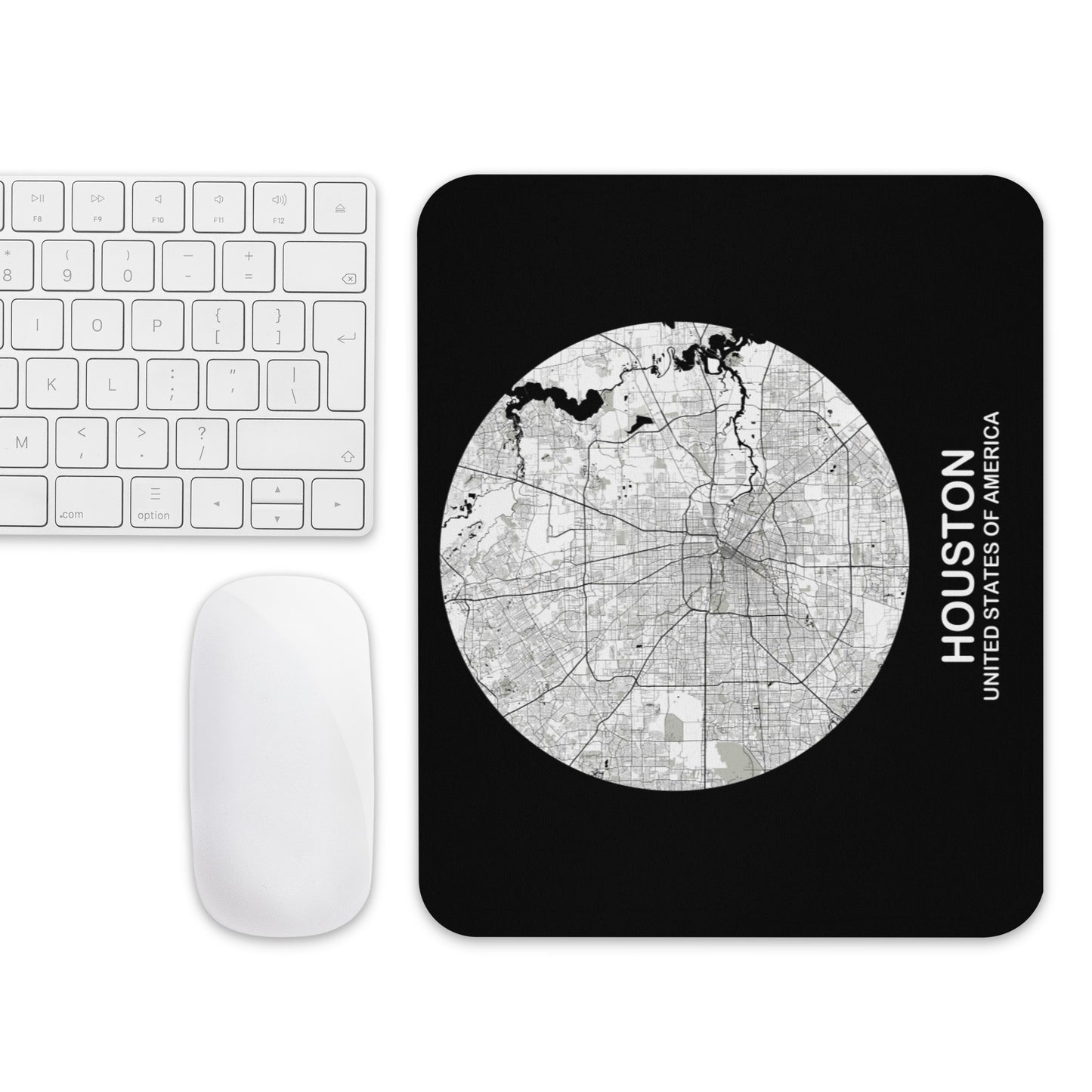 Houston Circular White Map Mouse Pad